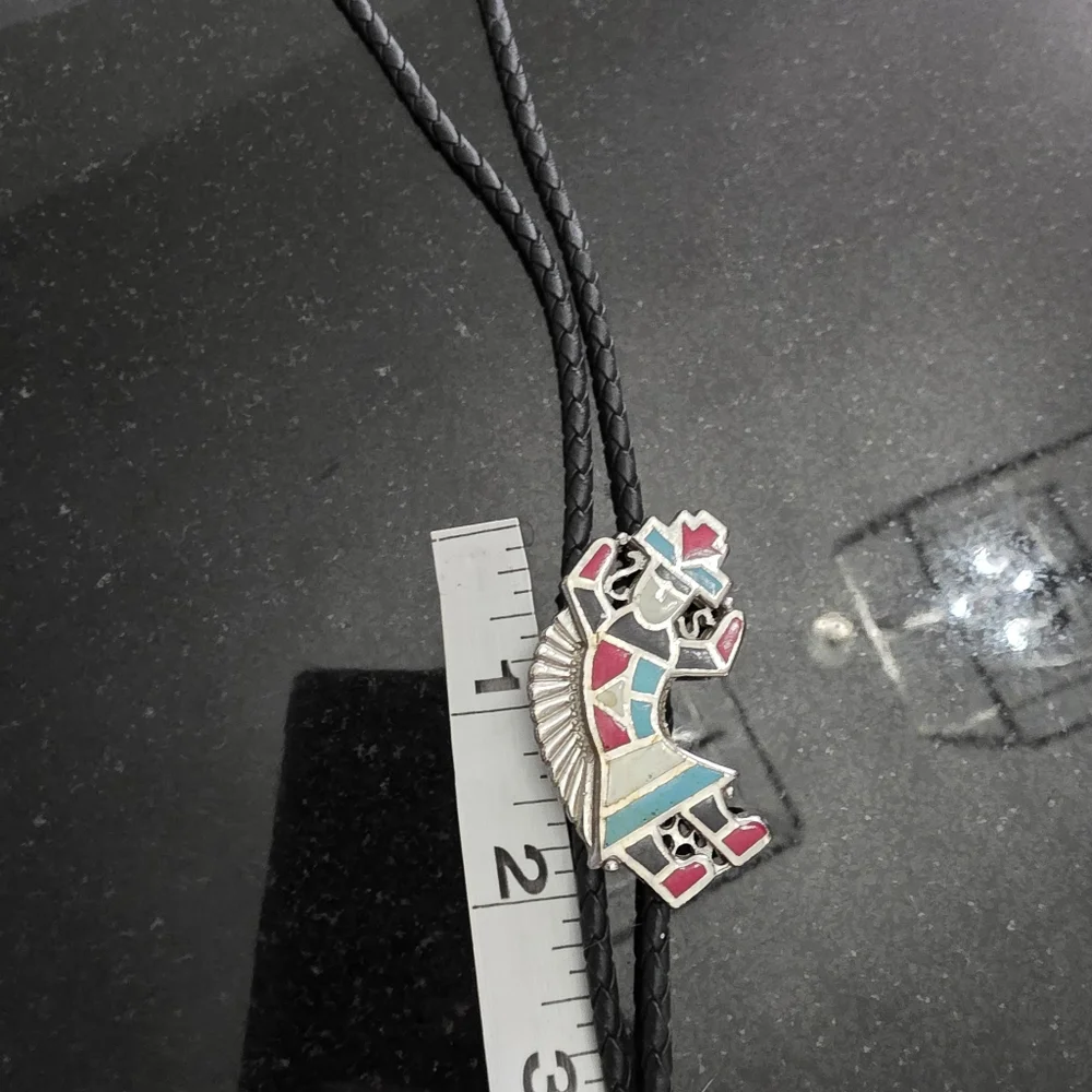 Southwest-Inspired Bolo Tie with Colorful Kokopelli Accent